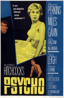 cover for Psycho, a film directed by Alfred Hitchcock